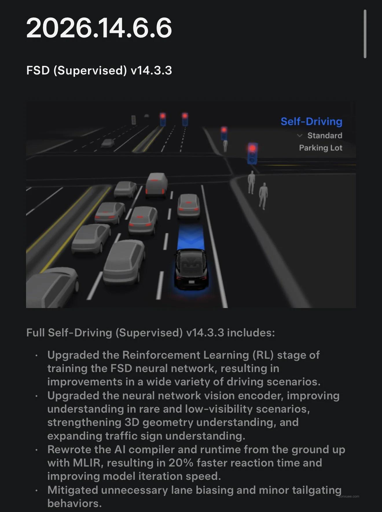 特斯拉推送 FSD V14.3.3：智能召唤最高时速提升至 13 公里 / 小时