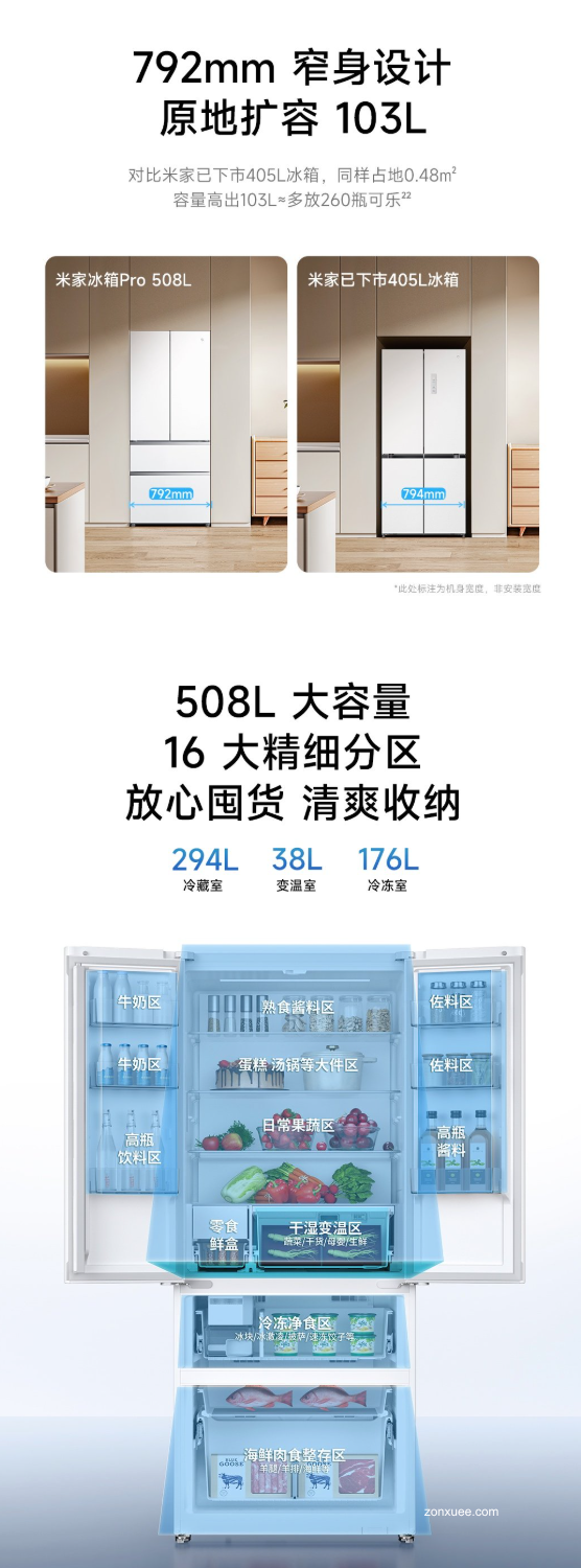 4999 元,小米米家冰箱 Pro 十字 508L 自动制冰冰羽白上架有品